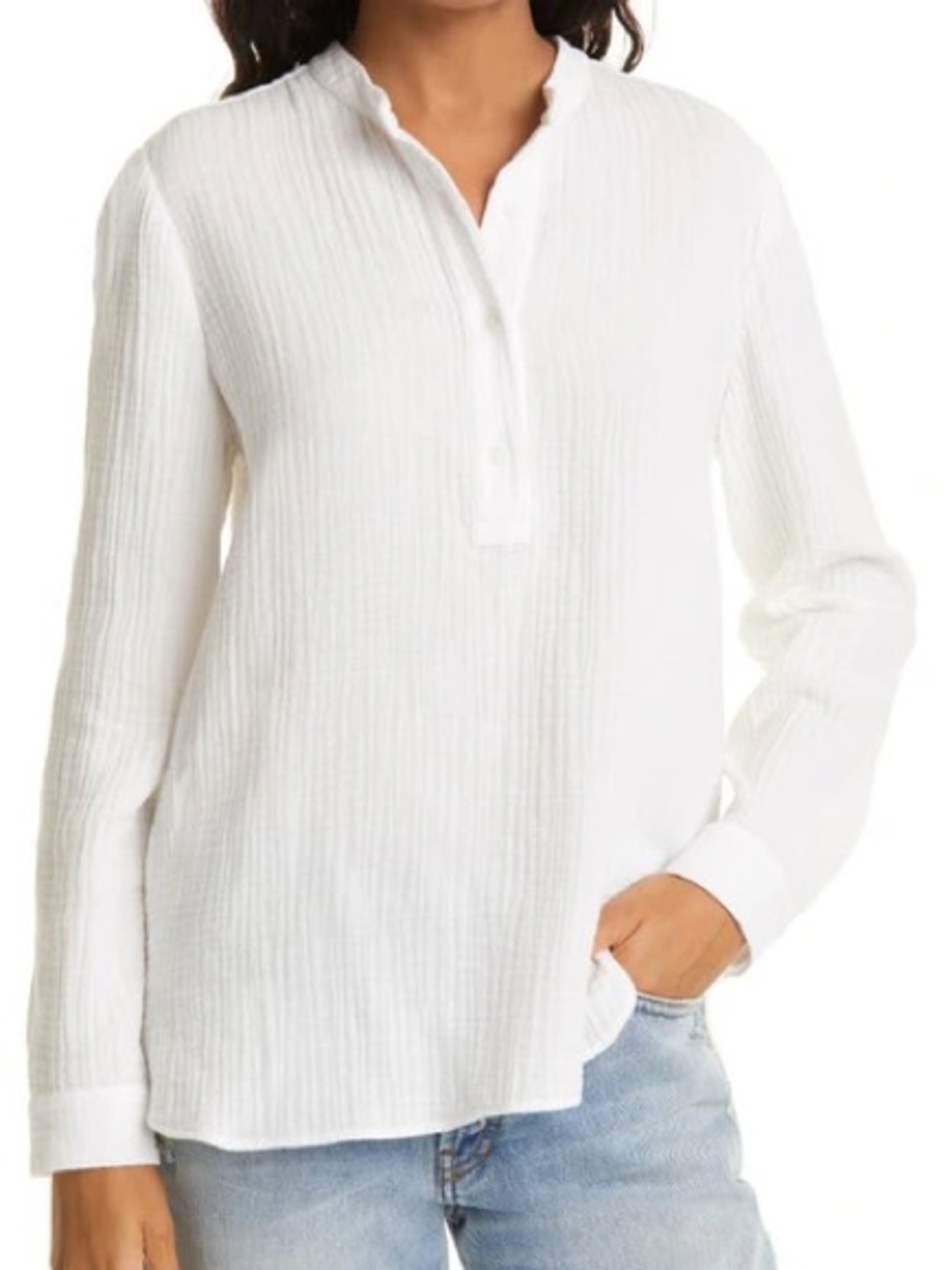 Jenni Kayne 100% Cotton Gauze White Cypress Button Down Long Sleeve Top Large